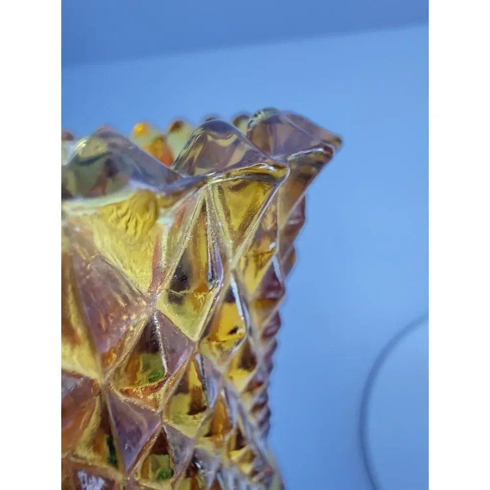 Vintage Amber Glass Diamond Point Glass Peg Cup Votive Holder Cottage Core